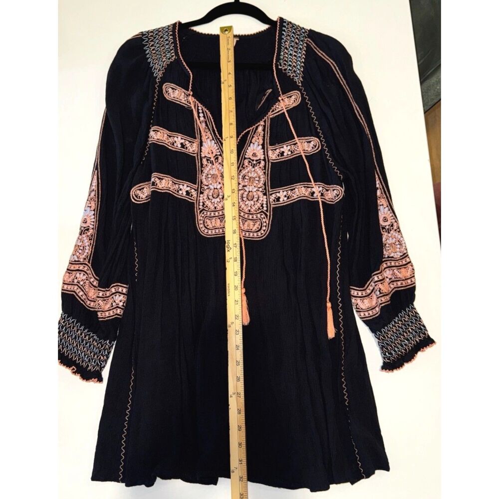 Free People Black Long-Sleeve Embroidered Tunic with Peach Accents - Picture 7 of 10